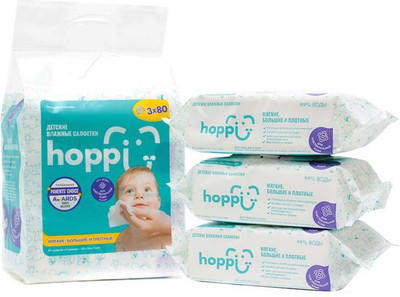 Влажные салфетки детские Hoppi HB-006 (3x80шт) - 