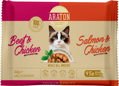 

Влажный корм для кошек, Кусочки в соусе Говядина/курица+лосось/курица