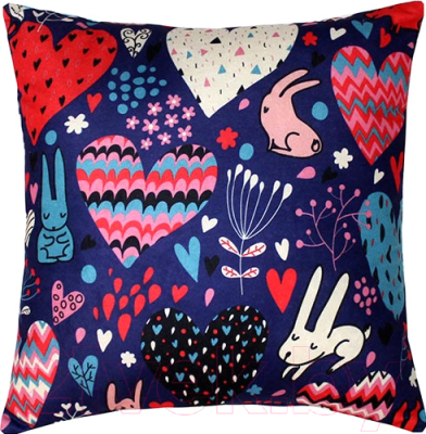 Подушка декоративная MATEX Fantasy Зайчики и сердечки темный / 08-736 (розовый/синий)