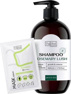 Набор косметики для волос Tashe Professional Rosemary Kit Шампунь 500мл+Маска-сыворотка 10мл - 