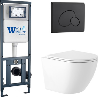 

Унитаз подвесной с инсталляцией, KW-9003W Rimles + WeltWasser Marberg 410 + Marberg 410 RD MT-BL