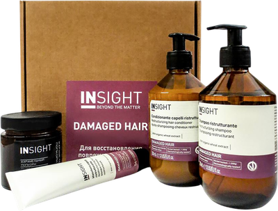 Набор косметики для волос Insight Damaged Hair Шампунь+Кондиционер+Маска+Свеча (350мл+350мл+75мл+200мл) - 