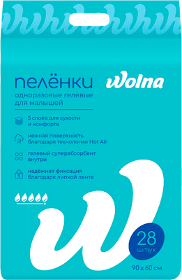 Набор пеленок одноразовых детских Wolna 60х90 / 01WL2860 (28шт) - 