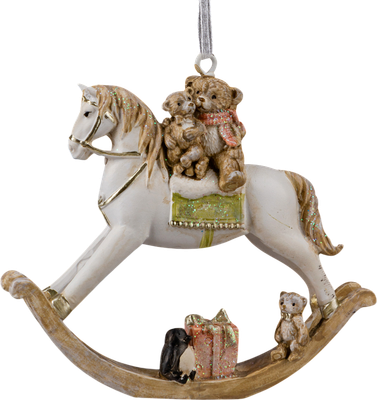 

Елочная игрушка, Decor. Лошадка-качалка с мишками пастель / 64532