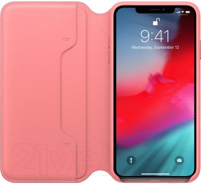 Чехол-книжка Apple Leather Folio для iPhone XS Max Peony Pink / MRX62