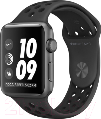 Умные часы Apple Watch Series 3 Nike+ 38mm / MTF12 (серый космос/антрацитовый, черный)