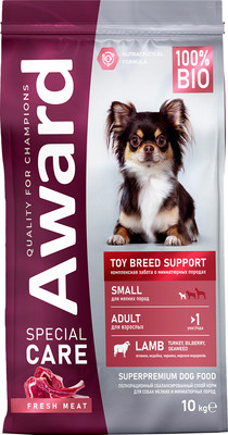 Сухой корм для собак Award Special Care Toy Breed Support мясо ягненка (10кг) - 