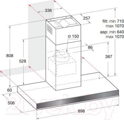 Вытяжка Т-образная Hotpoint HLB 9.8 LA X/HA - габаритные размеры