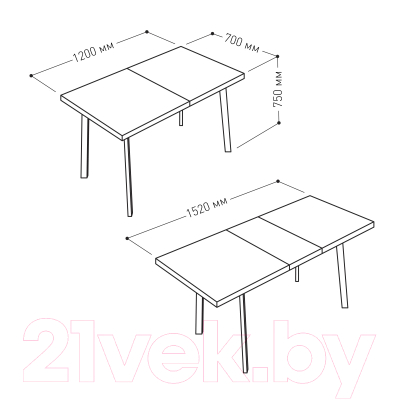 Обеденный стол Listvig Фин 120-152x70 (белый/графит)