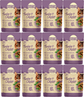 Влажный корм для кошек Araton Sterilised Adult Кусочки в соусе индейкой и курицей (12x85г) - 
