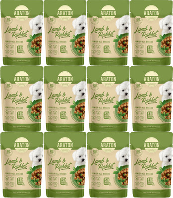 Влажный корм для собак Araton Junior Кусочки в соусе с ягненком и кроликом (12x85г) - 