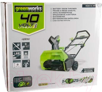 Снегоуборщик аккумуляторный Greenworks GD40SB 40V / 2600607 (с АКБ 4Ач и ЗУ)