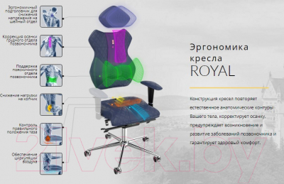 Кресло офисное Kulik System Royal азур (серый с подголовником)