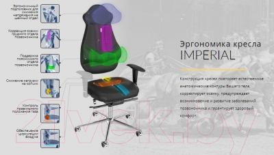 Кресло офисное Kulik System Imperial азур (кремовый с подголовником)