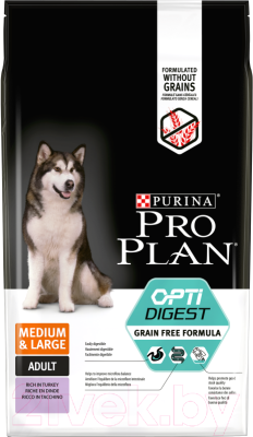 Сухой корм для собак Pro Plan Grain Free Adult Medium & Large Sensitive с индейкой (7кг)