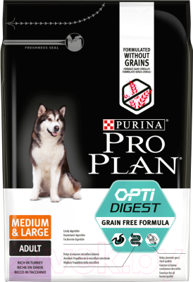 Сухой корм для собак Pro Plan Grain Free Adult Medium & Large Sensitive с индейкой  (2.5кг)