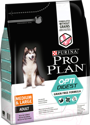 Сухой корм для собак Pro Plan Grain Free Adult Medium & Large Sensitive с индейкой  (2.5кг)