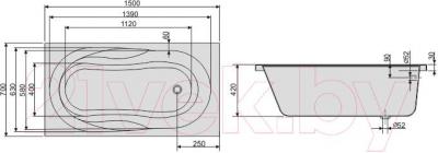 Ванна акриловая Sanplast WP/AS 70x150+S25T biew - схема