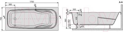 Ванна акриловая Sanplast WP/EKOPlus 75x170+ST4 biew - схема