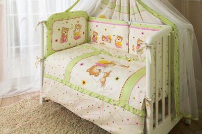 Комплект постельный для малышей Perina Ника / Н3-01.1 (мишка на подушке салатовый) - бампер и балдахин не входят в комплект