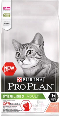 Сухой корм для кошек Pro Plan Sterilised Sensitive Adult  OptiSenses с лососем (10кг)