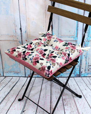 Подушка на стул MATEX MIX Цветы на молочном / 09-276 (розовый /молочный)