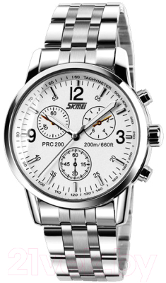 Часы наручные мужские Skmei 9070-3 (белый/ремешок из нержавеющей стали)