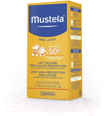 Молочко солнцезащитное Mustela SPF50+ с очень высокой степенью защиты (100мл)