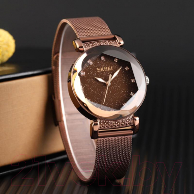Часы наручные женские Skmei 9188-1 (розовое золото/кожа)