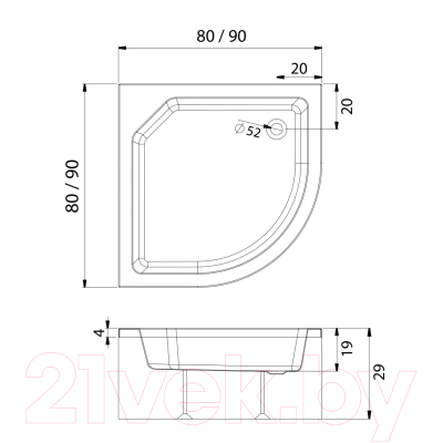 Душевой поддон New Trendy R55 BL-0027 (80x80)