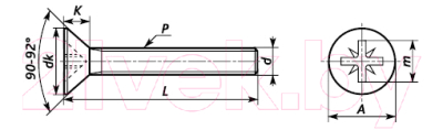 Винт ЕКТ С потайной головкой Pozi 4x60 DIN965 прочность 5.8 / C205211 (3100шт, оцинкованный)