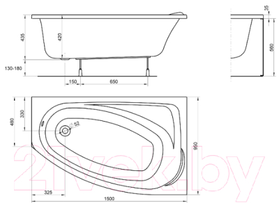 Ванна акриловая Kolo Mystery 150x95 R