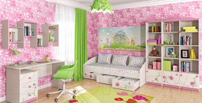 Двухъярусная кровать Мебель-Неман Тедди Розалия КРД180-1Д1 (зеленый/кремовый/розовый)