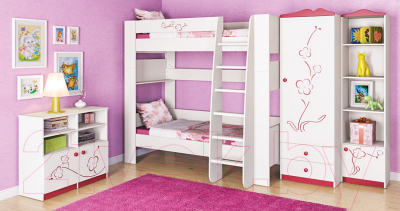 Двухъярусная кровать детская Мебель-Неман Тедди Сакура КРД180-1Д0 (бордовый/кремовый)