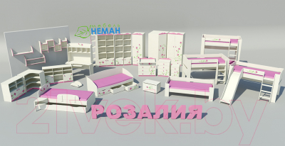 Шкаф Мебель-Неман Тедди Розалия Ш90-2Д1 (зеленый/кремовый/розовый)