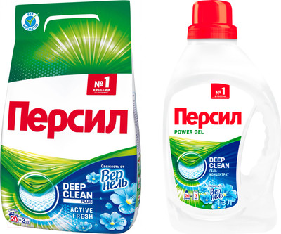 Набор средств для стирки Персил Свежесть от Vernel Порошок Deep Clean Technology+Гель Power Gel (3кг+1.3л) - 