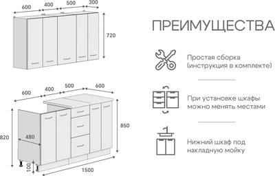 

Кухонный гарнитур, Корнелия Лира 1.5