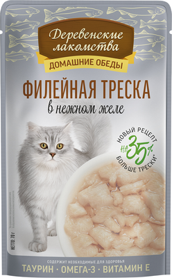 Влажный корм для кошек Деревенские лакомства Филейная треска в нежном желе