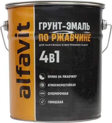 Грунт-эмаль Alfavit по ржавчине 4в1 (800г, черный) - 