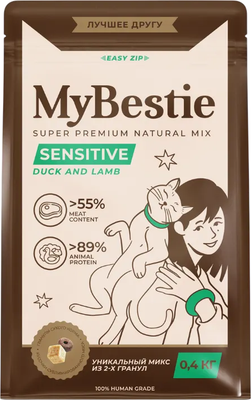 Сухой корм для кошек MyBestie Сенситив Утка с ягненком