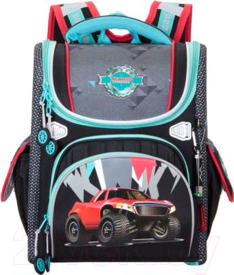 Школьный рюкзак Across ACR19-195-02 (черный/бирюзовый/красный)
