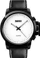 Часы наручные мужские Skmei 1208-2 (белый/черный кожаный ремешок) - 