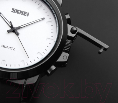 Часы наручные мужские Skmei 1208-2 (белый/черный кожаный ремешок)