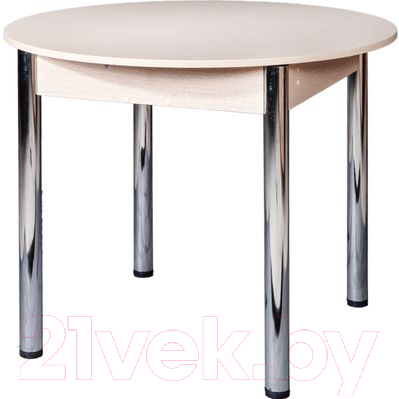 Обеденный стол FORT Круглый 90-120x90x75 (дуб выбеленный/хром)