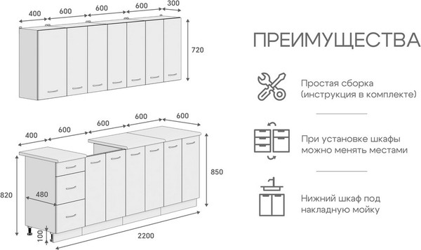 Кухонный гарнитур Кортекс-мебель Корнелия Лира 2.2