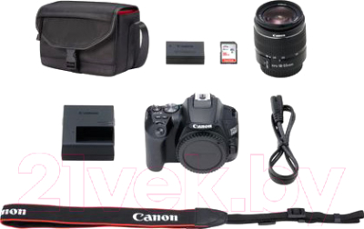 Зеркальный фотоаппарат Canon EOS 250D Kit EF-S 18-55mm III + сумка SB130 и SD-карта 16GB (черный)