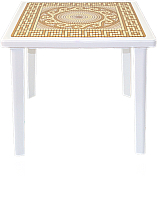 Стол пластиковый Стандарт Пластик Групп Греческий орнамент с деколью (белый/золото) - 
