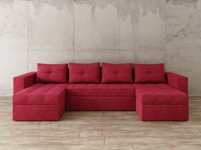 Диван П-образный Настоящая мебель Константин вельвет (красный)