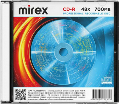 Диск CD-R Mirex Brand 700 Мб 48x Slim Case / UL120051A8S - 