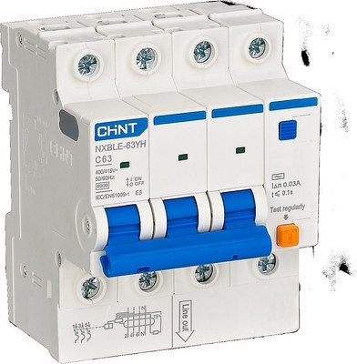 Дифференциальный автомат Chint NXBLE-63YH 3P+N 63А 30mA 6kA тип А / 539791